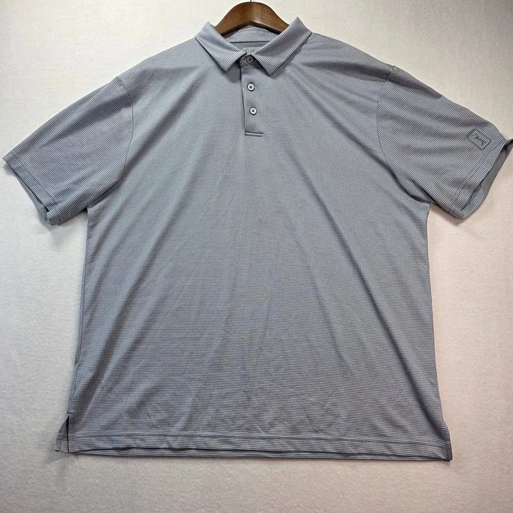 PGA‎ TOUR Men's Golf Polo Shirt XL Gray Micro Check Short Sleeve 100% Polyester